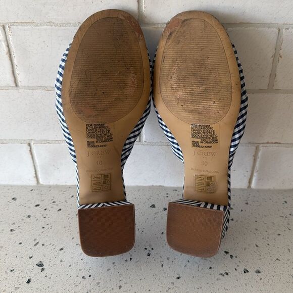 J. Crew Navy Gingham Knot Sandals Printed Mid Block Heel Women’s Size 10 EUC - Picture 8 of 14